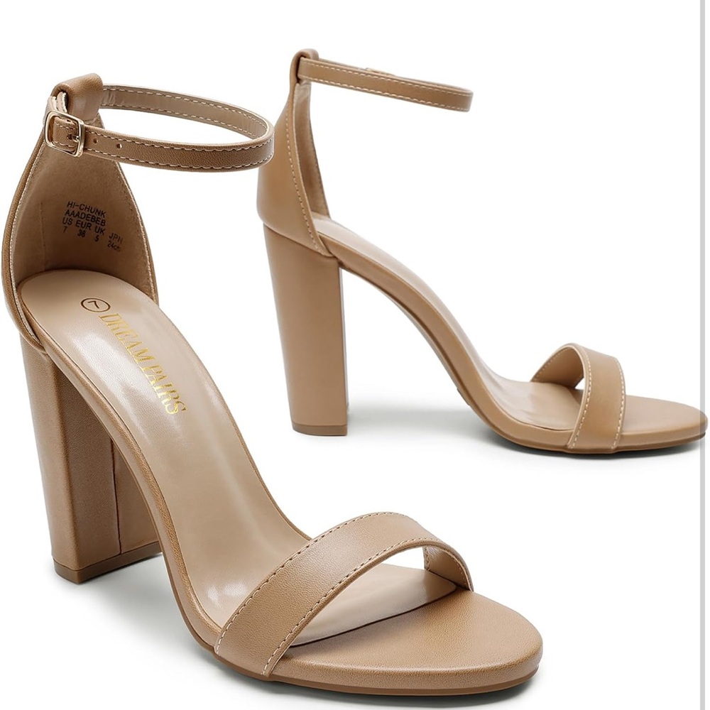 Elegant Tan Block Heel Sandals